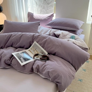 Ленен комплект спално бельо от четири части, Nordic стил, едноцветен, твил тъкан, реактивно боядисан