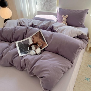 Ленен комплект спално бельо от четири части, Nordic стил, едноцветен, твил тъкан, реактивно боядисан