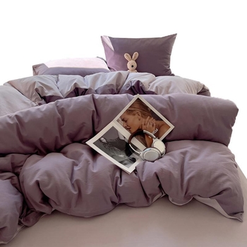 Ленен комплект спално бельо от четири части, Nordic стил, едноцветен, твил тъкан, реактивно боядисан