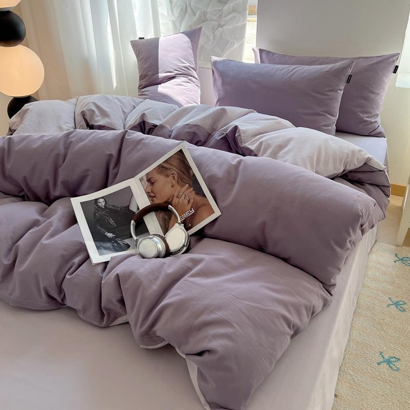 Ленен комплект спално бельо от четири части, Nordic стил, едноцветен, твил тъкан, реактивно боядисан