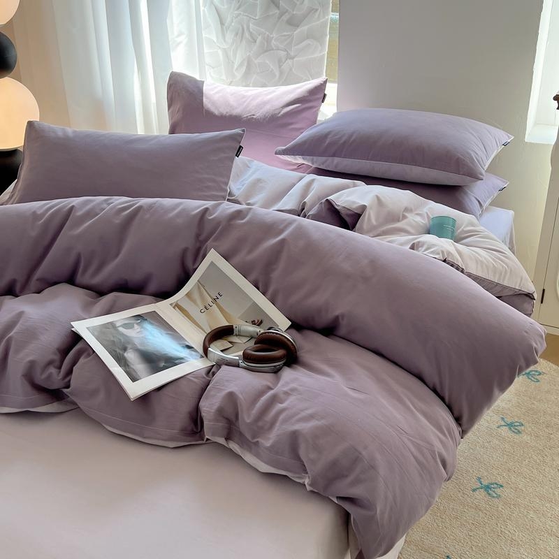 Ленен комплект спално бельо от четири части, Nordic стил, едноцветен, твил тъкан, реактивно боядисан