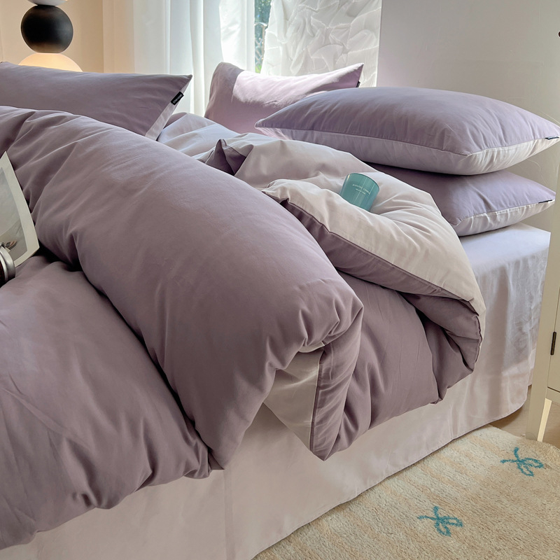 Ленен комплект спално бельо от четири части, Nordic стил, едноцветен, твил тъкан, реактивно боядисан