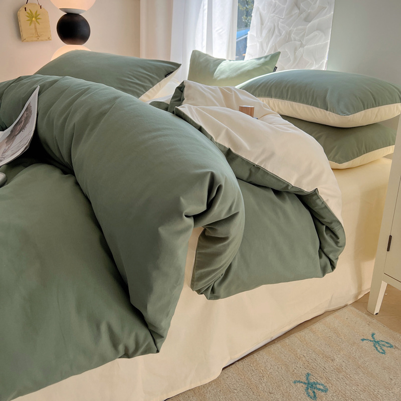 Ленен комплект спално бельо от четири части, Nordic стил, едноцветен, твил тъкан, реактивно боядисан