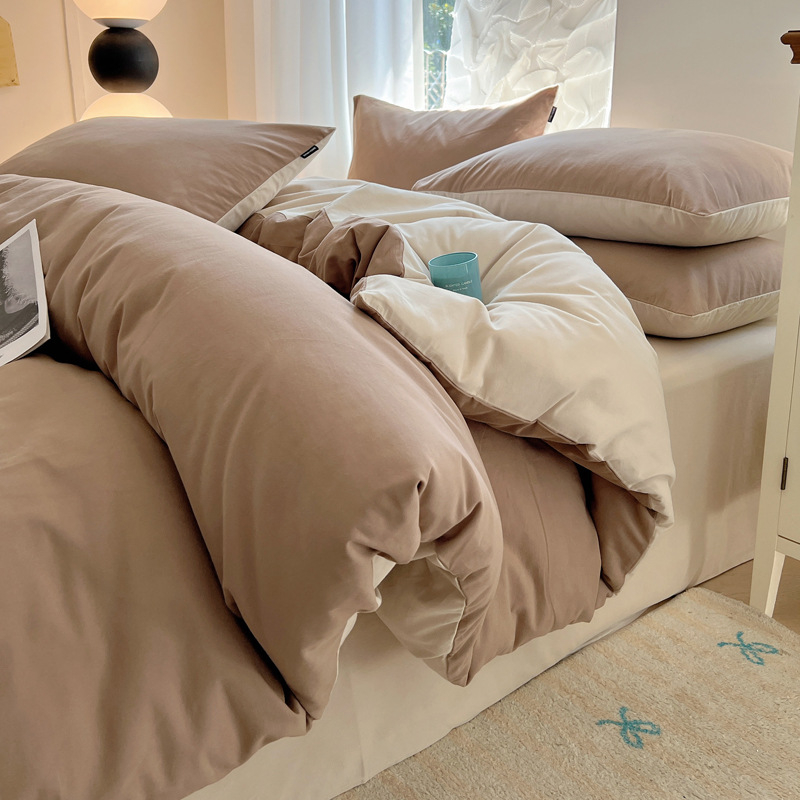 Ленен комплект спално бельо от четири части, Nordic стил, едноцветен, твил тъкан, реактивно боядисан