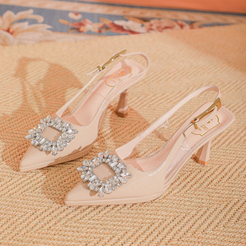 Sandale dama cu vârf ascuțit și spate deschis, PU exterior, PU interior, talpă din cauciuc, primăvara 2025