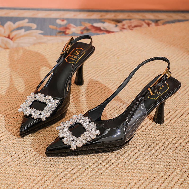 Sandale dama cu vârf ascuțit și spate deschis, PU exterior, PU interior, talpă din cauciuc, primăvara 2025