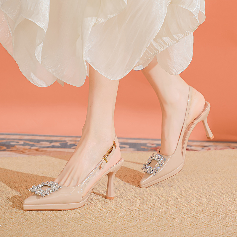 Sandale dama cu vârf ascuțit și spate deschis, PU exterior, PU interior, talpă din cauciuc, primăvara 2025