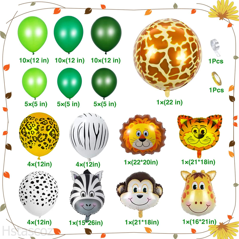 Lanac balona od aluminijske folije i lateksa s crtanim životinjama – dječja rođendanska dekoracija