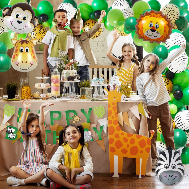 Lanac balona od aluminijske folije i lateksa s crtanim životinjama – dječja rođendanska dekoracija