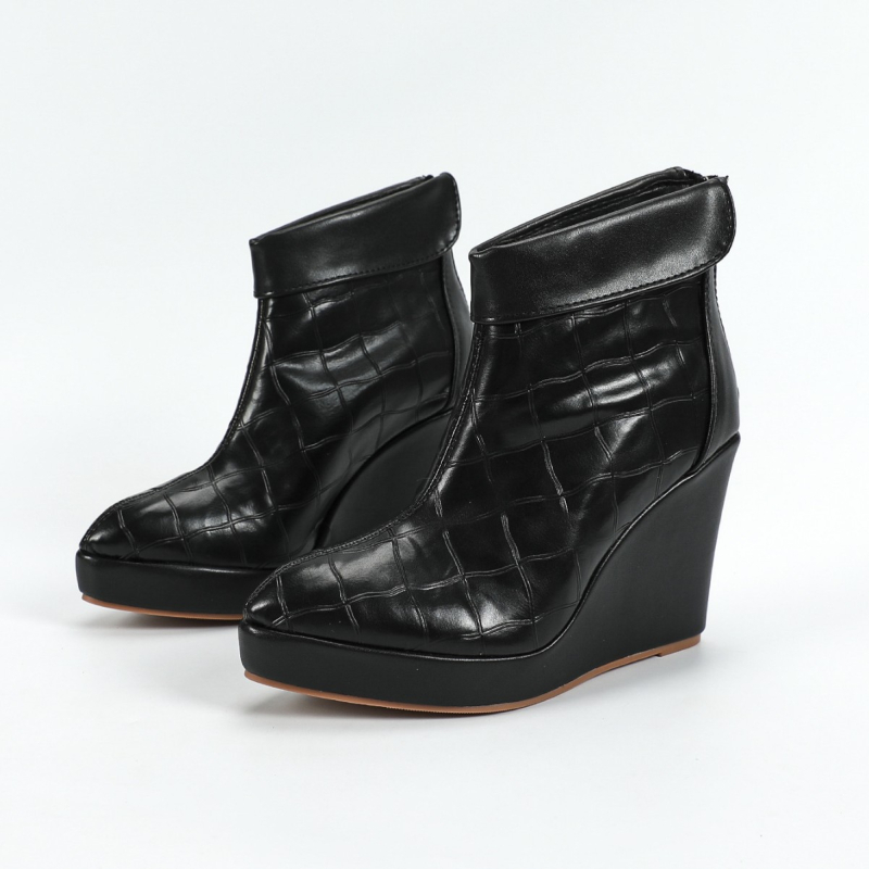 Ženske gležnjače od mikrovlakana s oštrim vrhom, klinasti potpetica, stražnji zip, zima 2024