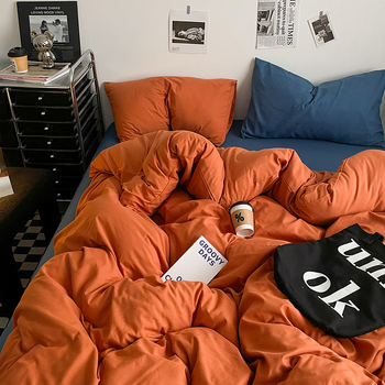 Памучен водно измит четири части спален комплект, кожа-приятелски, реактивно боядисване, тъкане: пране, твил и шлайф финиш, лист-тип, Ин стил