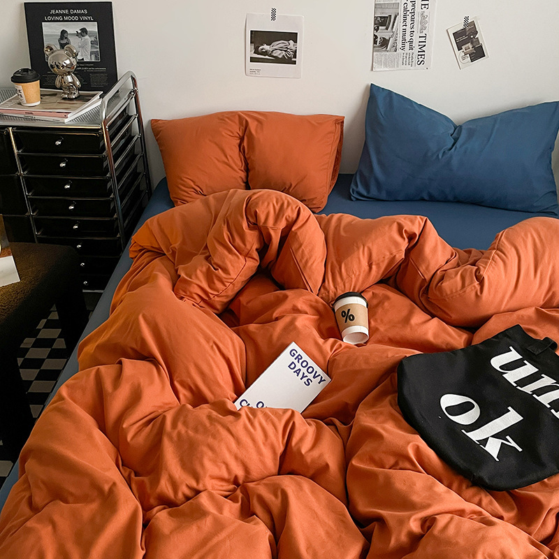 Памучен водно измит четири части спален комплект, кожа-приятелски, реактивно боядисване, тъкане: пране, твил и шлайф финиш, лист-тип, Ин стил