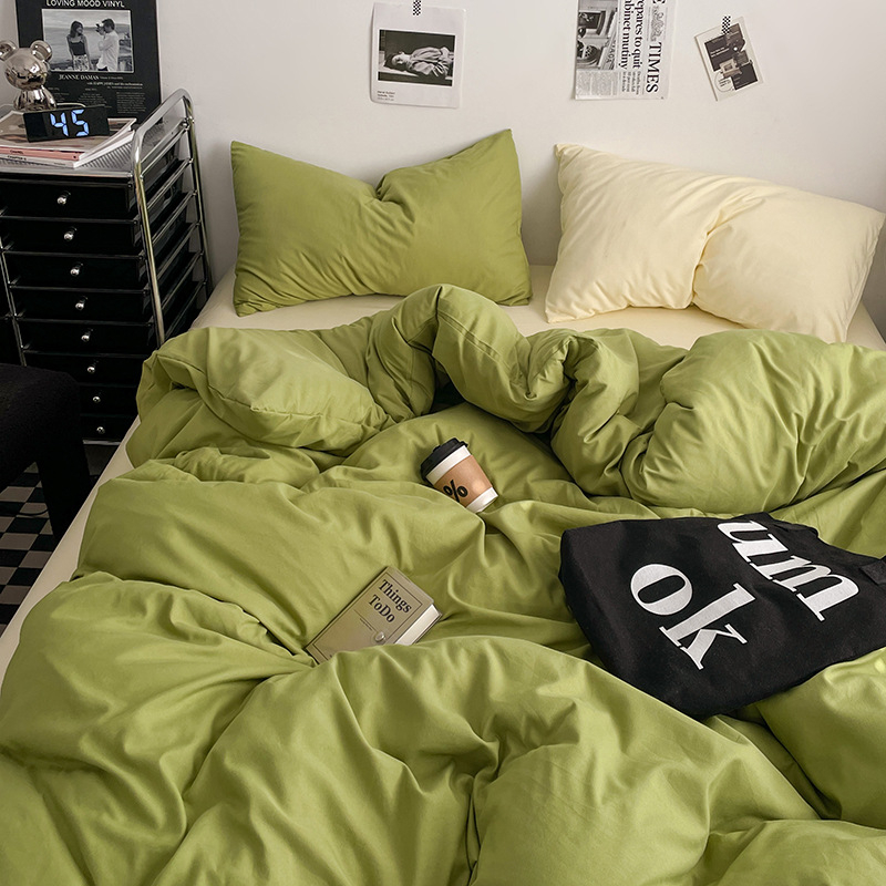 Памучен водно измит четири части спален комплект, кожа-приятелски, реактивно боядисване, тъкане: пране, твил и шлайф финиш, лист-тип, Ин стил