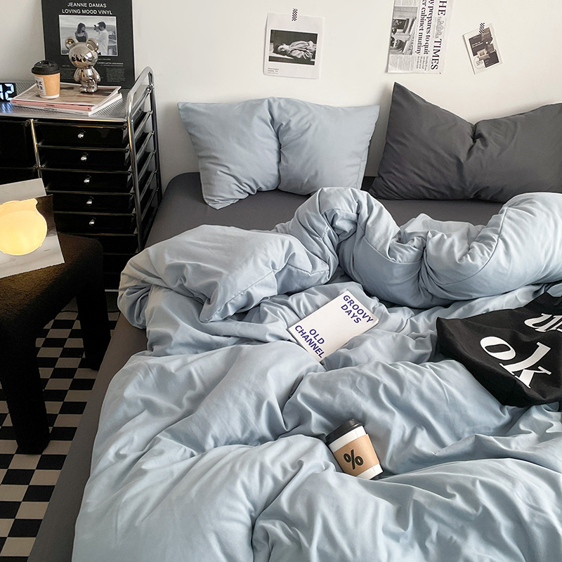 Памучен водно измит четири части спален комплект, кожа-приятелски, реактивно боядисване, тъкане: пране, твил и шлайф финиш, лист-тип, Ин стил