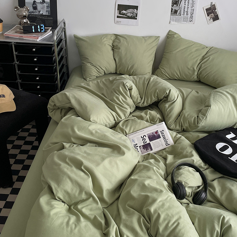 Памучен водно измит четири части спален комплект, кожа-приятелски, реактивно боядисване, тъкане: пране, твил и шлайф финиш, лист-тип, Ин стил