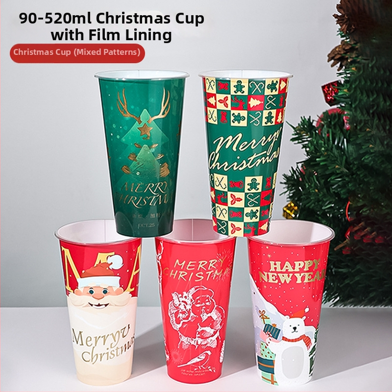 Jednorazový PP pohár na kávu s viečkom, vianočný vzor, 501–600 ml, Vstrekované formovanie, Tlač loga a prispôsobenie