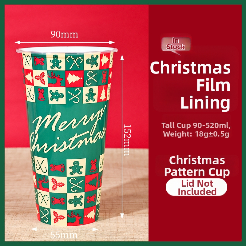 Jednorazový PP pohár na kávu s viečkom, vianočný vzor, 501–600 ml, Vstrekované formovanie, Tlač loga a prispôsobenie