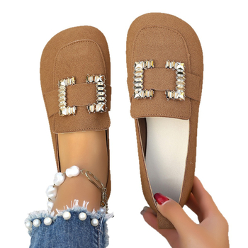 Pantofi casual pentru femei Slip-On | Piele intoarsă la exterior, vârf rotund, talpă din cauciuc, toc mic, design fără șireturi