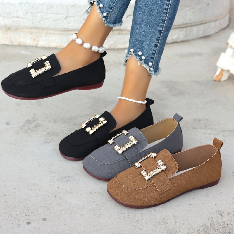 Pantofi casual pentru femei Slip-On | Piele intoarsă la exterior, vârf rotund, talpă din cauciuc, toc mic, design fără șireturi