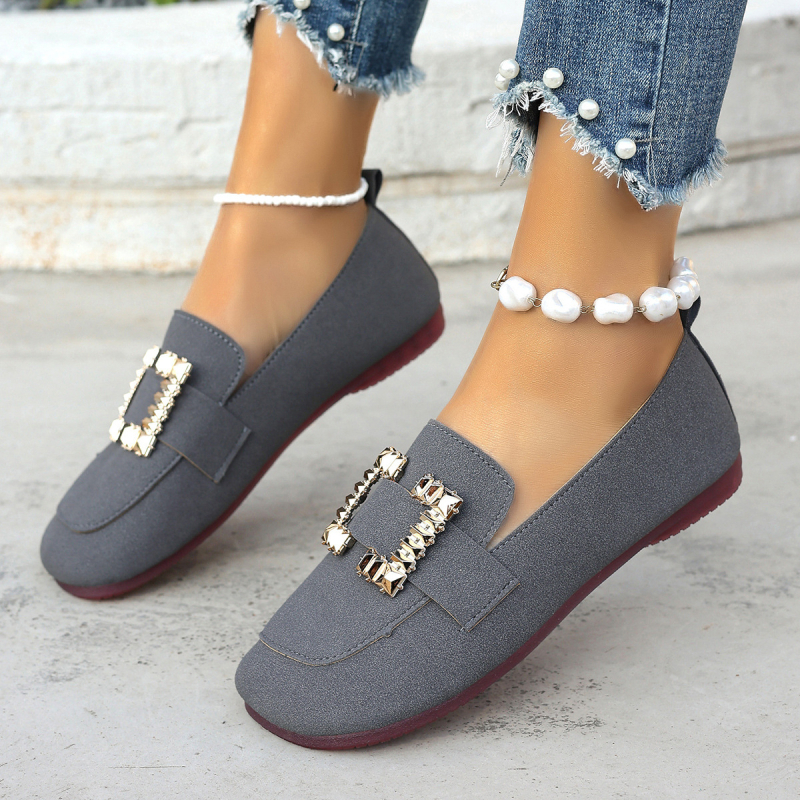 Pantofi casual pentru femei Slip-On | Piele intoarsă la exterior, vârf rotund, talpă din cauciuc, toc mic, design fără șireturi