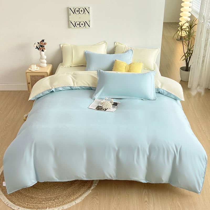 Четириделен комплект спално бельо от химически влакна, с brushed текстура, реактивно боядисване, пранеустойчиво и персонализируемо, тегло под 500 г