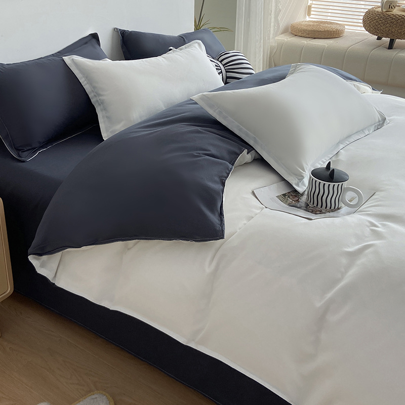 Четириделен комплект спално бельо от химически влакна, с brushed текстура, реактивно боядисване, пранеустойчиво и персонализируемо, тегло под 500 г