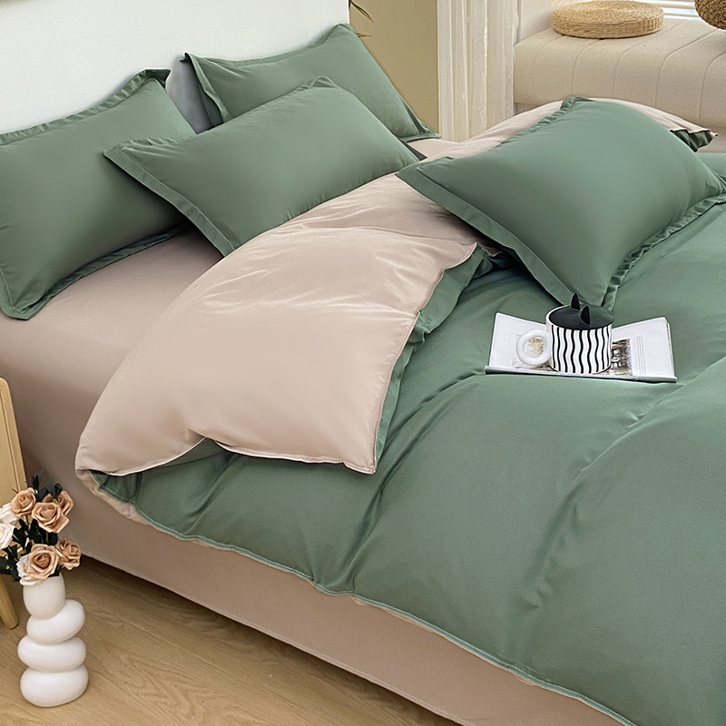 Четириделен комплект спално бельо от химически влакна, с brushed текстура, реактивно боядисване, пранеустойчиво и персонализируемо, тегло под 500 г