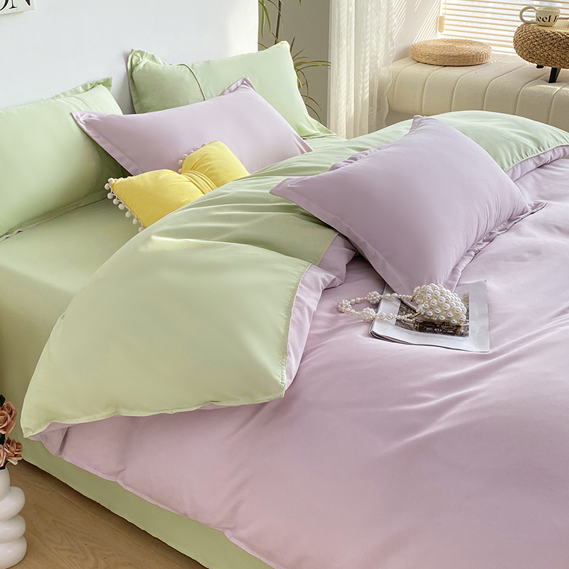 Четириделен комплект спално бельо от химически влакна, с brushed текстура, реактивно боядисване, пранеустойчиво и персонализируемо, тегло под 500 г