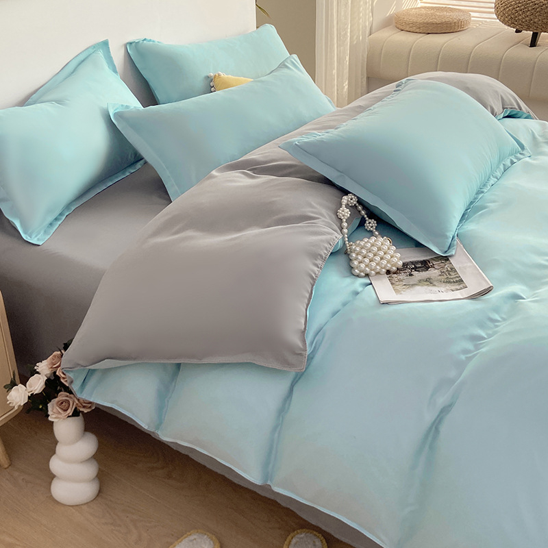 Четириделен комплект спално бельо от химически влакна, с brushed текстура, реактивно боядисване, пранеустойчиво и персонализируемо, тегло под 500 г