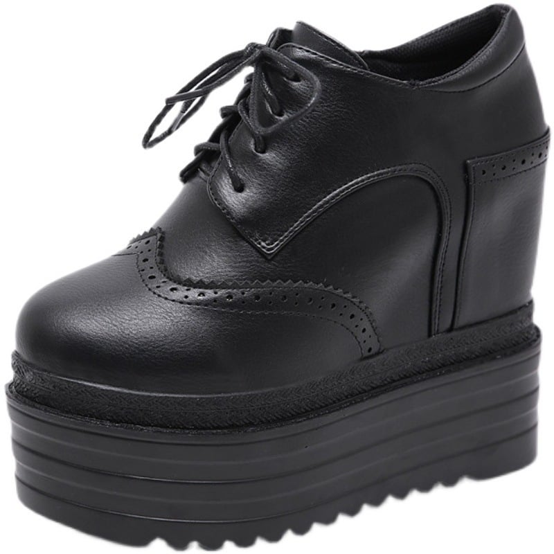 Ghete de gleznă cu platformă înclinată, șireturi frontale, platformă de 14 cm, toc foarte înalt, PU upper