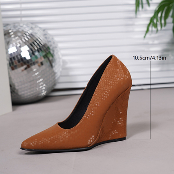 Pantofi dama cu toc înclinat, vârf ascuțit, din piele artificială, slip-on, toc peste 8 cm