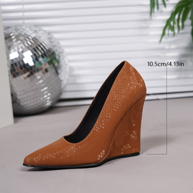 Pantofi dama cu toc înclinat, vârf ascuțit, din piele artificială, slip-on, toc peste 8 cm