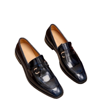 Мъжки кожени обувки без връзки с остър нос, нисък профил, бизнес-кэжуъл стил, кожена горна част, гумена подметка