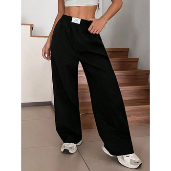 Pantaloni, croială lejeră, drept cu croială largă, lungime de nouă zecimi, bumbac natural, țesătură CVC, stil retro, ușor elastic