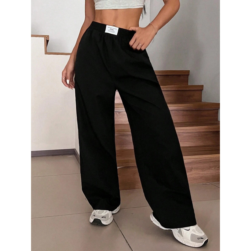 Pantaloni, croială lejeră, drept cu croială largă, lungime de nouă zecimi, bumbac natural, țesătură CVC, stil retro, ușor elastic