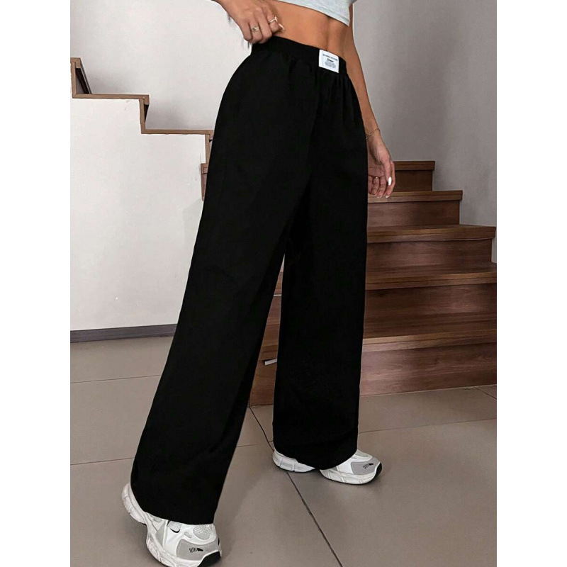 Pantaloni, croială lejeră, drept cu croială largă, lungime de nouă zecimi, bumbac natural, țesătură CVC, stil retro, ușor elastic
