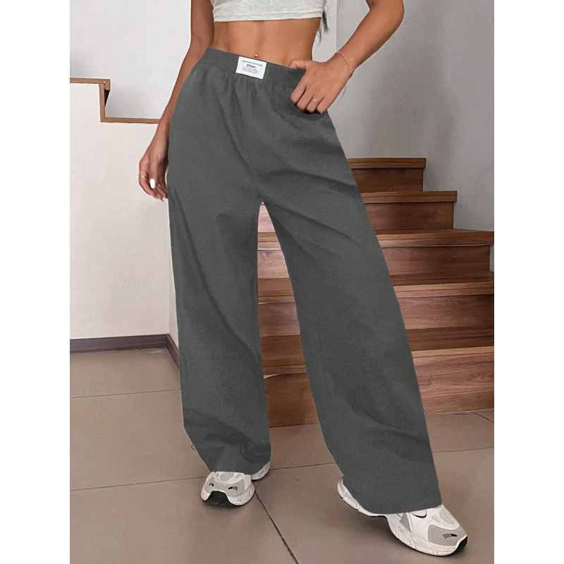 Pantaloni, croială lejeră, drept cu croială largă, lungime de nouă zecimi, bumbac natural, țesătură CVC, stil retro, ușor elastic