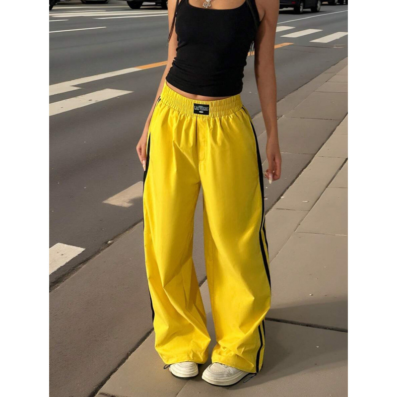 Pantaloni, croială lejeră, drept cu croială largă, lungime de nouă zecimi, bumbac natural, țesătură CVC, stil retro, ușor elastic