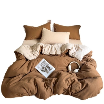 Only Rich измит памучен четиричленен комплект спално бельо, нежен към кожата, реактивен печат и багрене, твил финиш