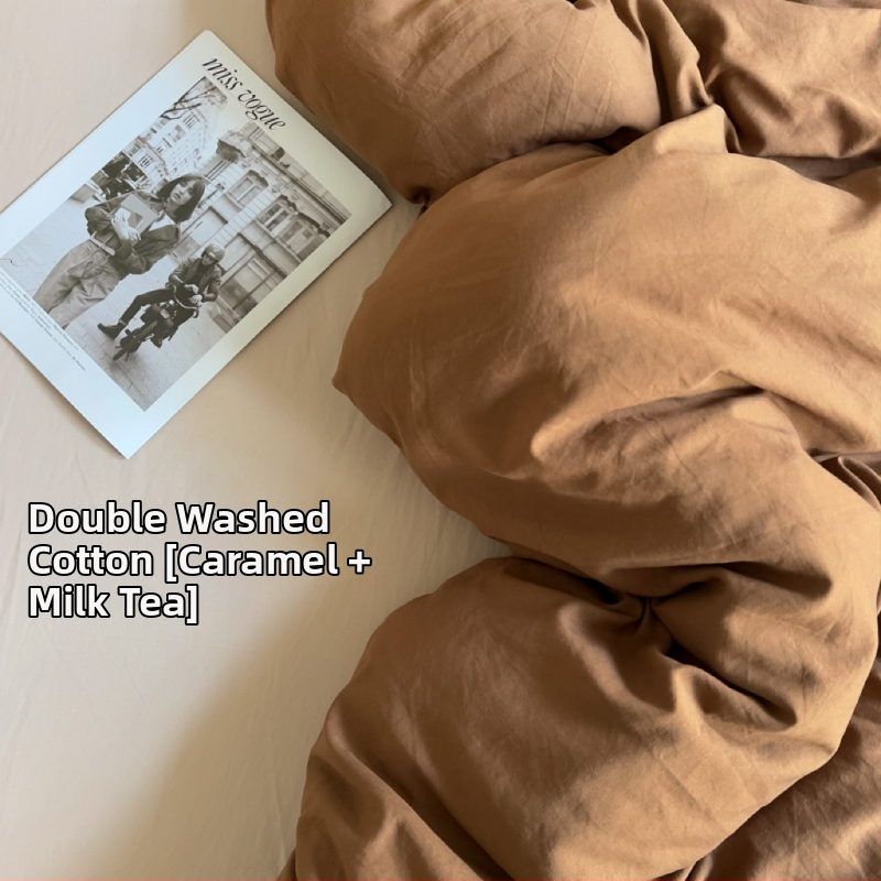 Only Rich umytý bavlnený štvordielny set posteľnej bielizne, jemný k pokožke, reaktívny potisk a farbenie, twill tkanina