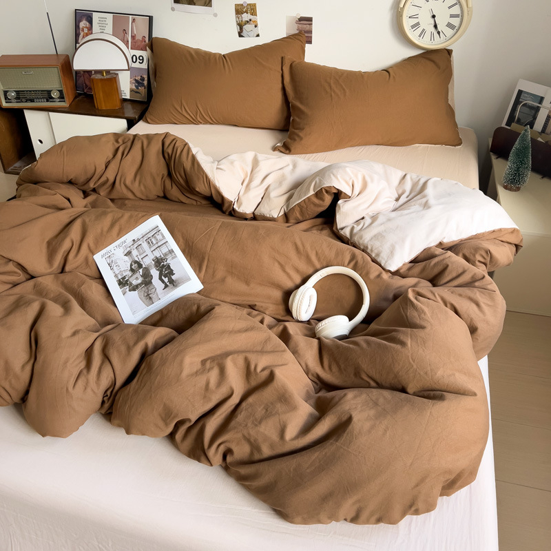 Only Rich измит памучен четиричленен комплект спално бельо, нежен към кожата, реактивен печат и багрене, твил финиш