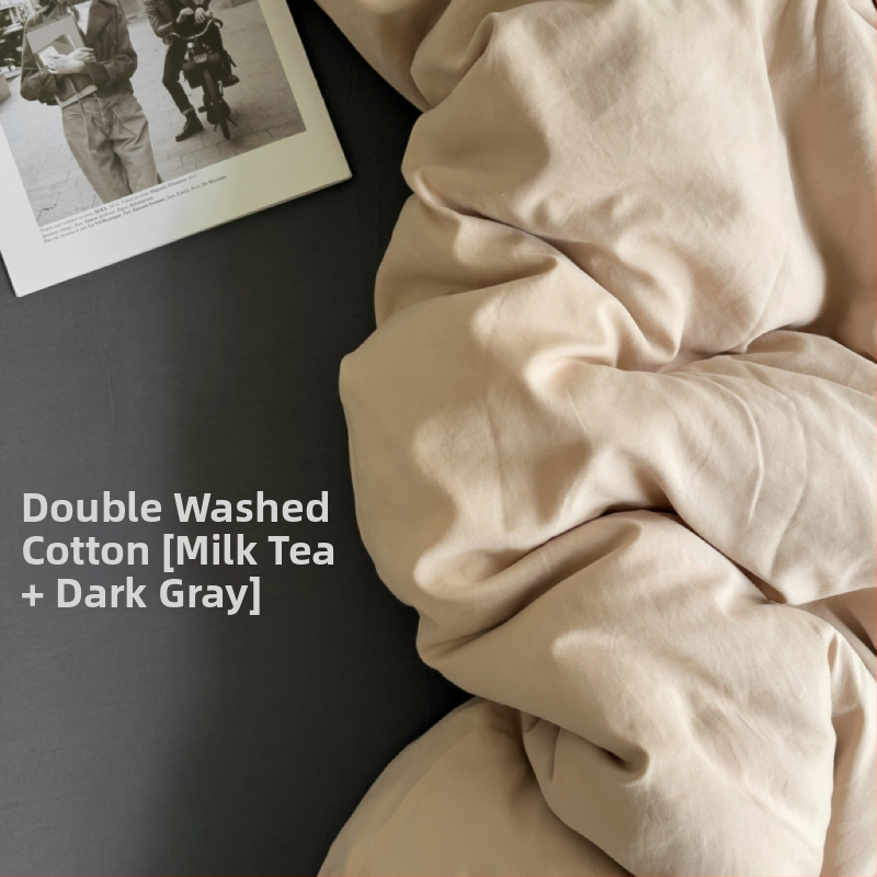 Only Rich umytý bavlnený štvordielny set posteľnej bielizne, jemný k pokožke, reaktívny potisk a farbenie, twill tkanina