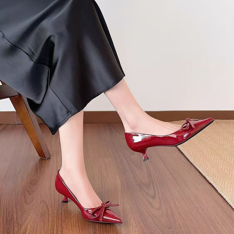 Pantofi cu toc înalt, vârf ascuțit, slip-on, PU partea superioară, talpă din cauciuc