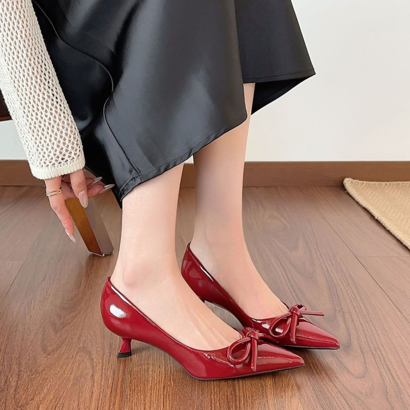 Pantofi cu toc înalt, vârf ascuțit, slip-on, PU partea superioară, talpă din cauciuc