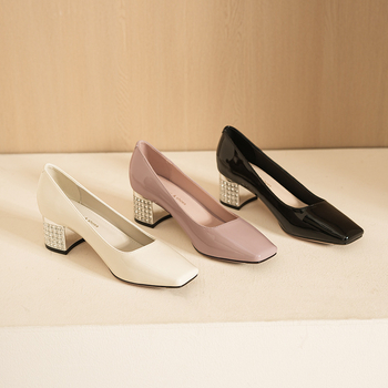 Ženske banketne cipele s kvadratnim vrhom, debelim petama, stražnjim remenom, PU gornji dio, srednja visina potpetice 3-6 cm