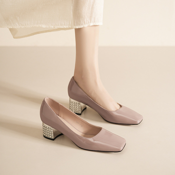 Ženske banketne cipele s kvadratnim vrhom, debelim petama, stražnjim remenom, PU gornji dio, srednja visina potpetice 3-6 cm