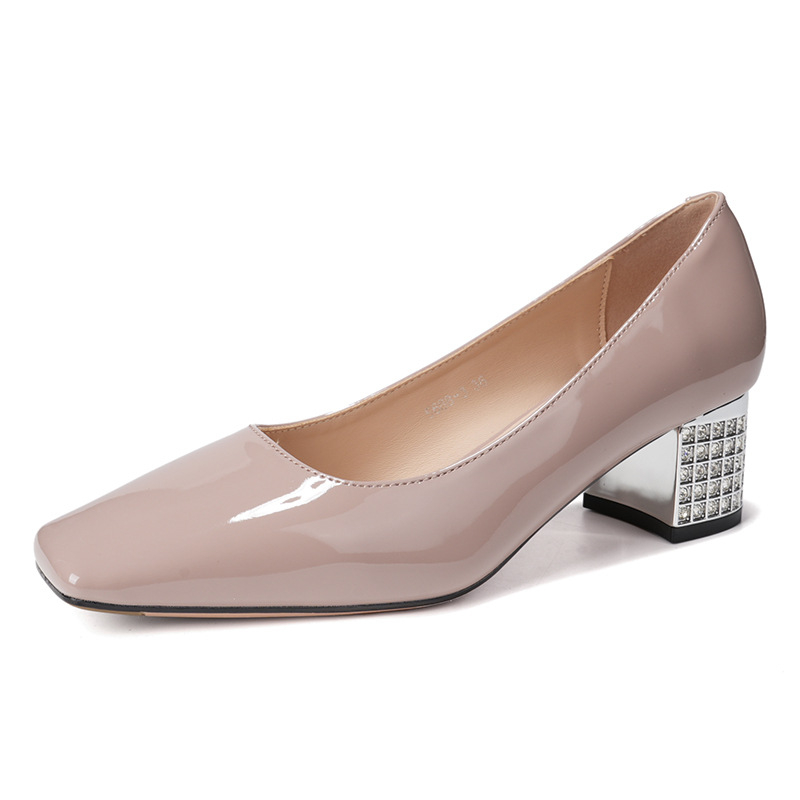 Ženske banketne cipele s kvadratnim vrhom, debelim petama, stražnjim remenom, PU gornji dio, srednja visina potpetice 3-6 cm