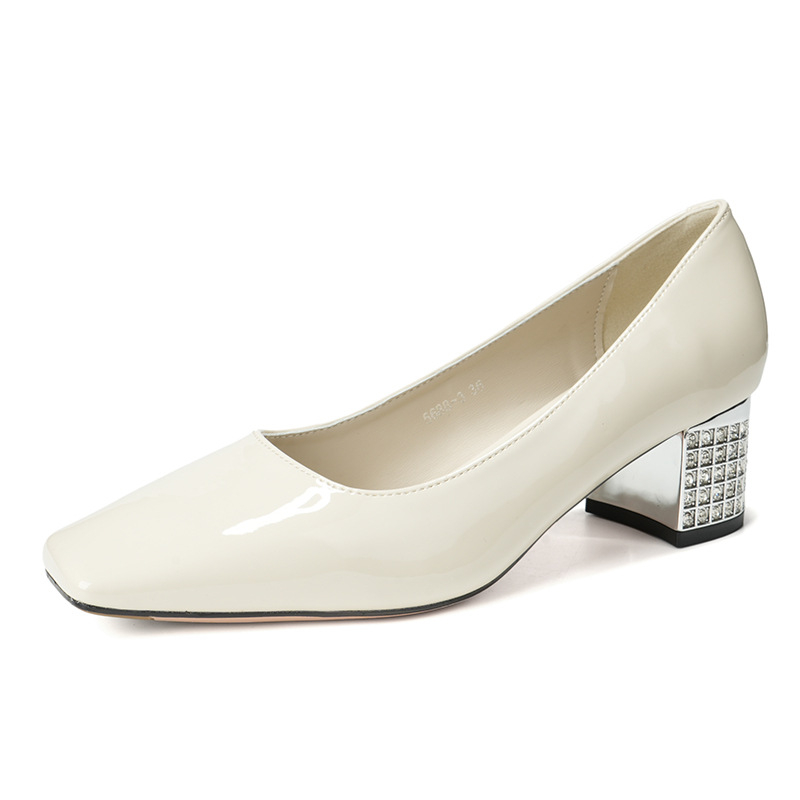 Ženske banketne cipele s kvadratnim vrhom, debelim petama, stražnjim remenom, PU gornji dio, srednja visina potpetice 3-6 cm