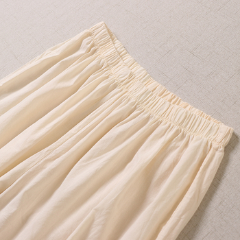 Pamukaste široke hlače s čipkastim izvezom, visokim strukom, duljina do gležnja