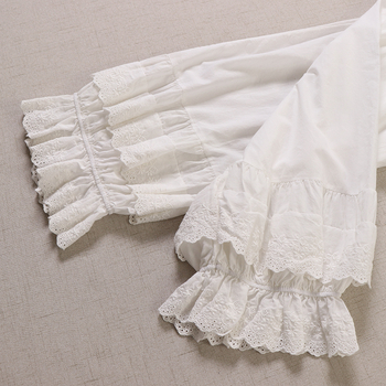 Pamukaste široke hlače s čipkastim izvezom, visokim strukom, duljina do gležnja